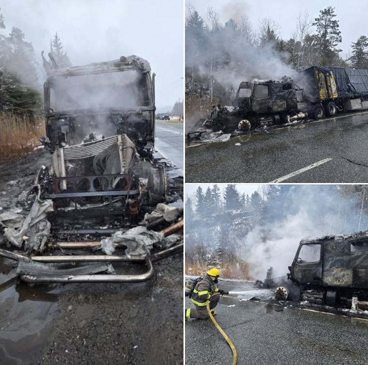 Spanish Fire Department puts out tractor trailer fire